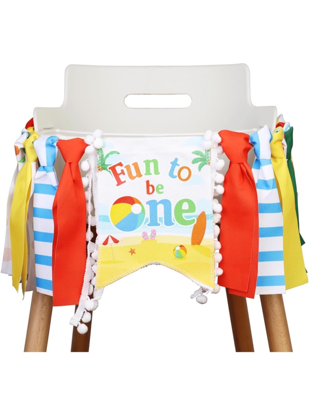 Fun to Be One High Chair Banner - Colorful Beach First Birthday Decor